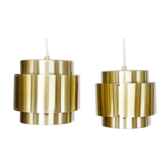 Pair of pendant lights in brushed golden aluminum, Sweden 1960s