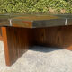 Brutalist octagonal coffee table from the 1970s in solid oak and slate.
