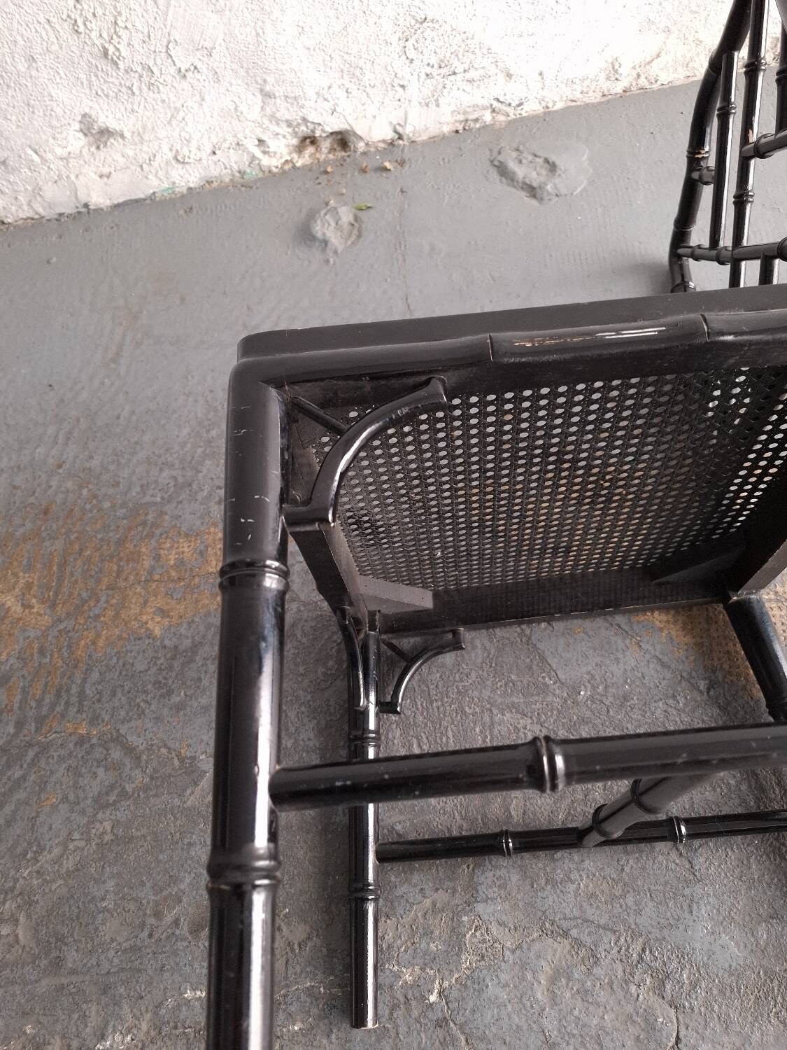 Black lacquered chair, faux bamboo, Chippendale, Jonathan Adler