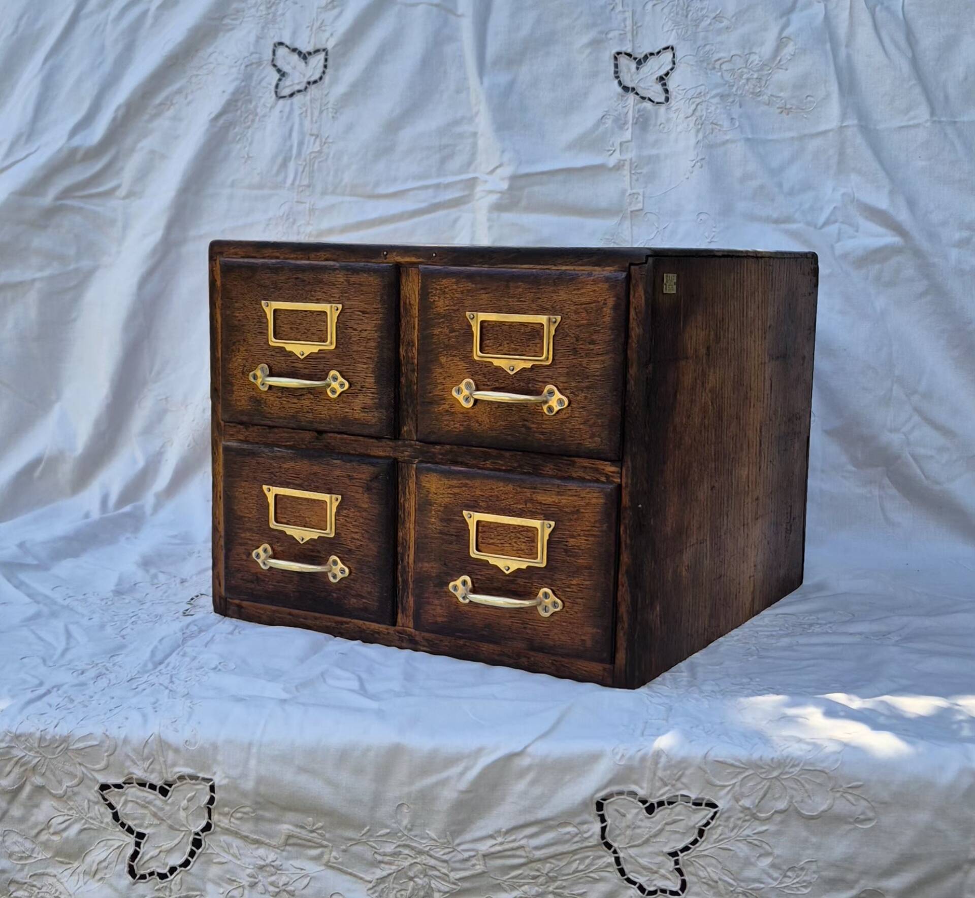 Workshop furniture made of oak and brass.