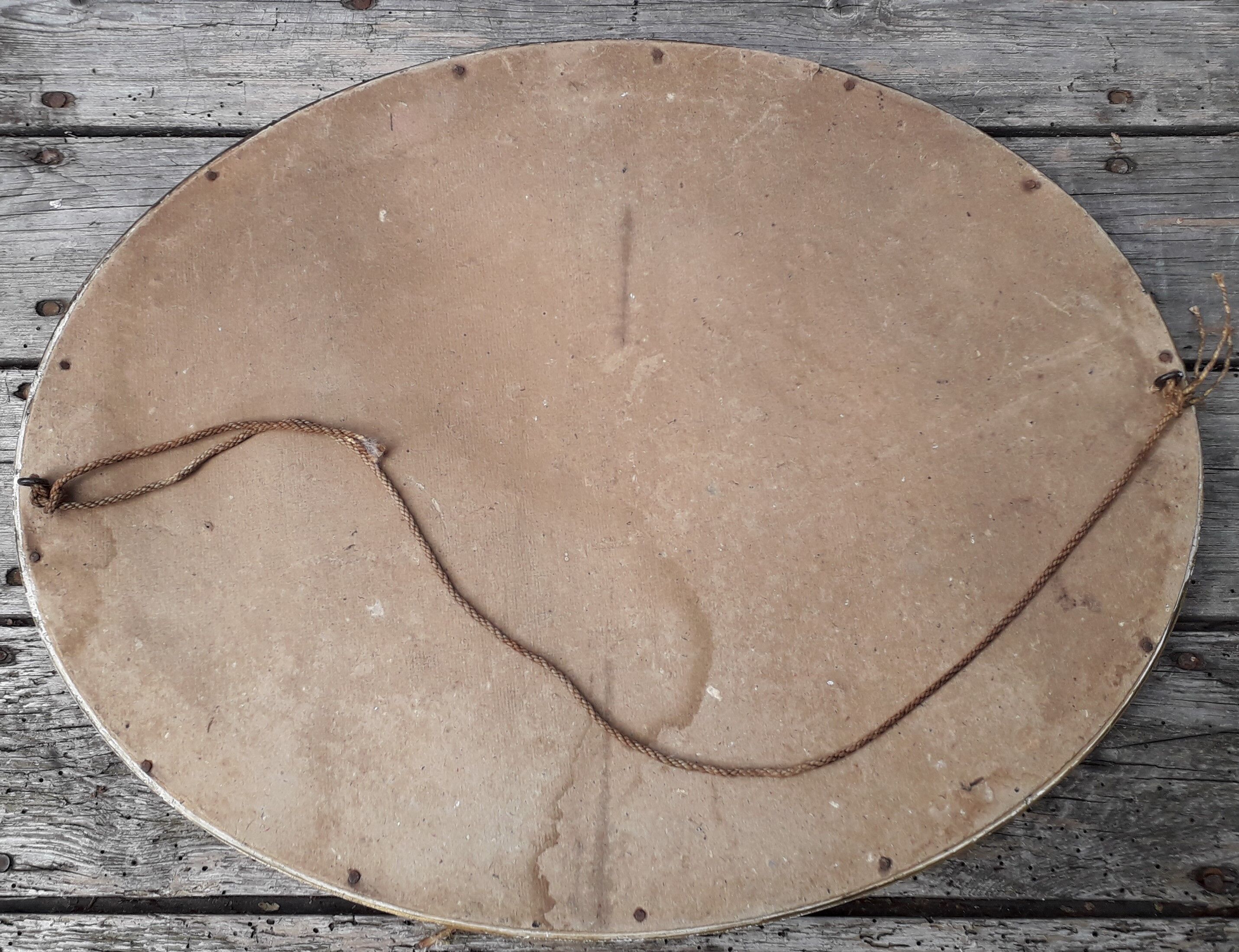 Oval mirror in plaster and art deco wood 36 x 46 cm
