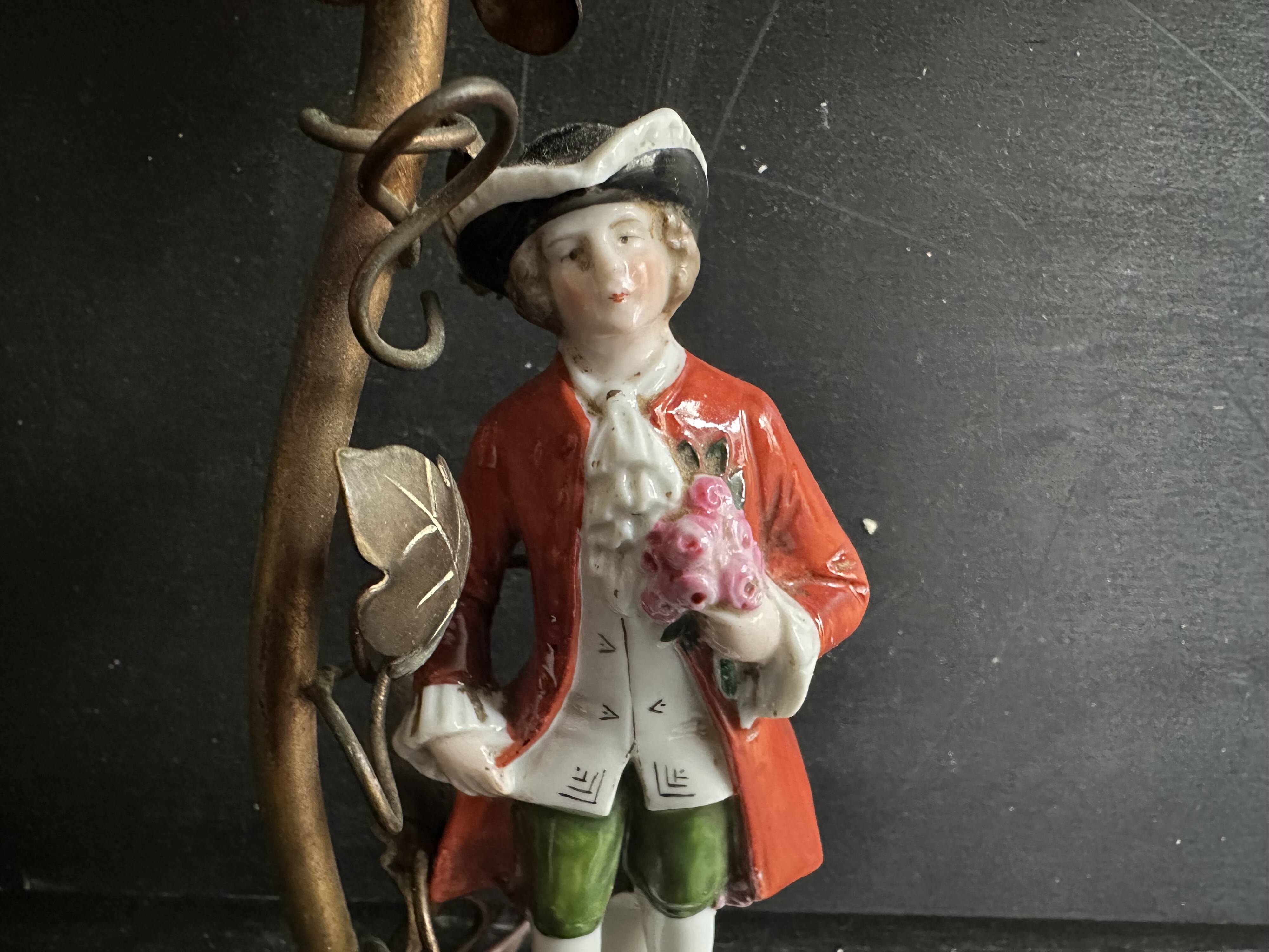 Antique porcelain marquis figurine lamp, 1940