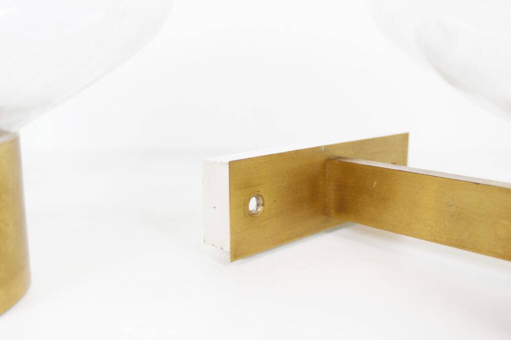 Pair of vintage brass and mouth blown glass wall lights