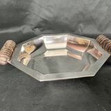 Art deco, Hexagonal cut silver metal socket wood 1930