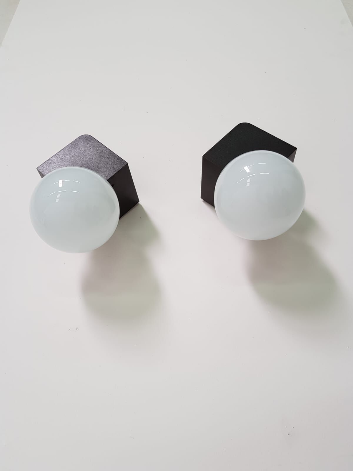 Pair of vintage opalin glass and plastic wall light  from the 1970s