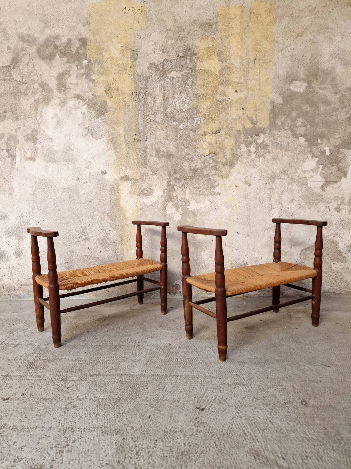 Pair of benches - Straw cantous