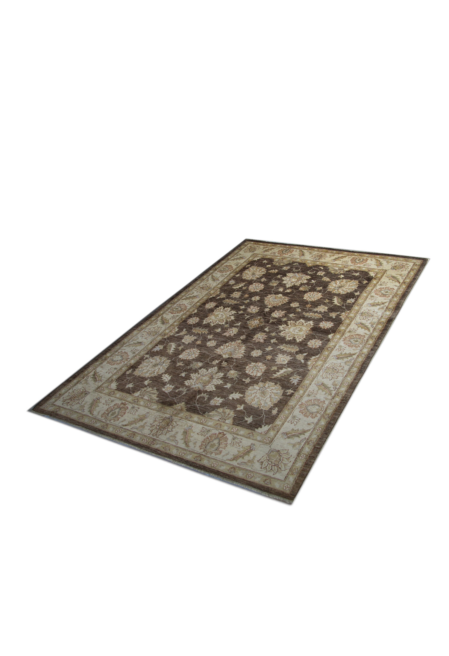 Brown Wool Rug Handmade Ziegler Carpet- 167x251cm