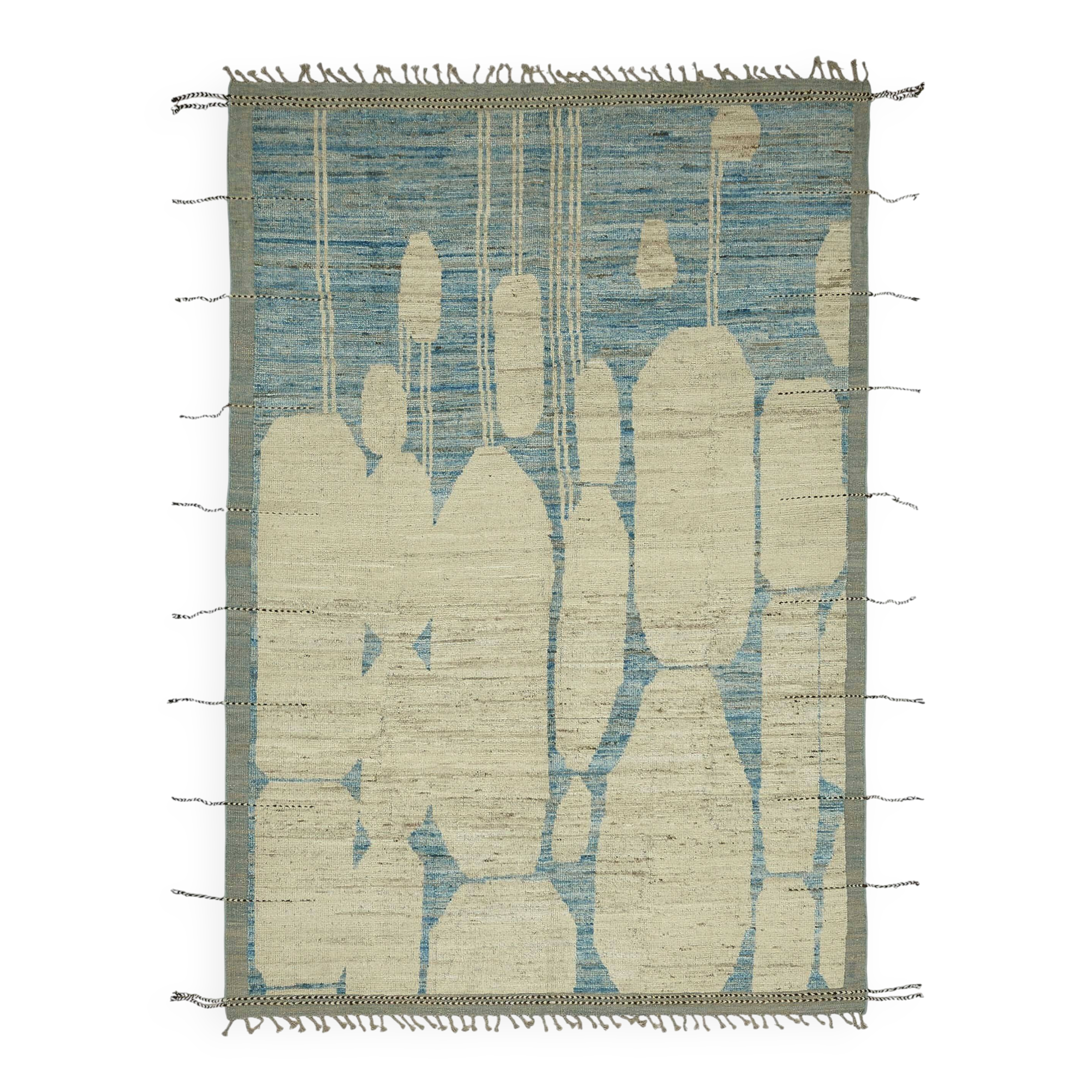 Hand-Knotted Turkish Contemporary 212 cm x 311 cm Blue Wool Carpet