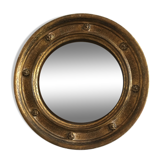 Convex witch mirror in gilded wood from the 1960s