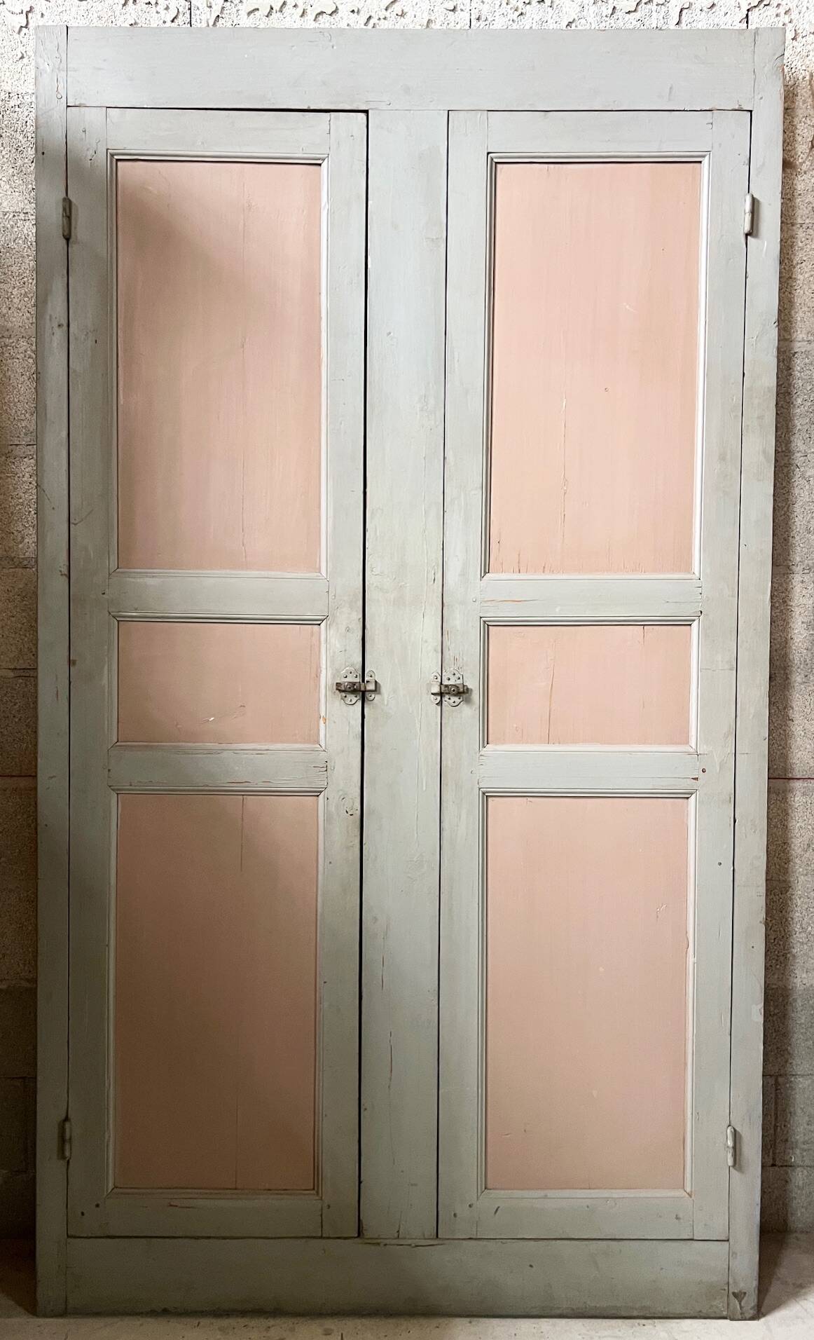 Late 19th century cupboard front, double doors + painted fir frame