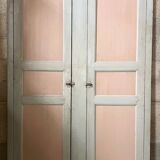 Façade de placard fin XIXem, double portes + cadre en sapin peint
