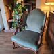 Vintage Louis XV style wing chair, light green velvet