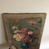 Oil on old canvas Bouquet of roses