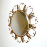 Miroir vintage en laiton à motif soleil des années 1960