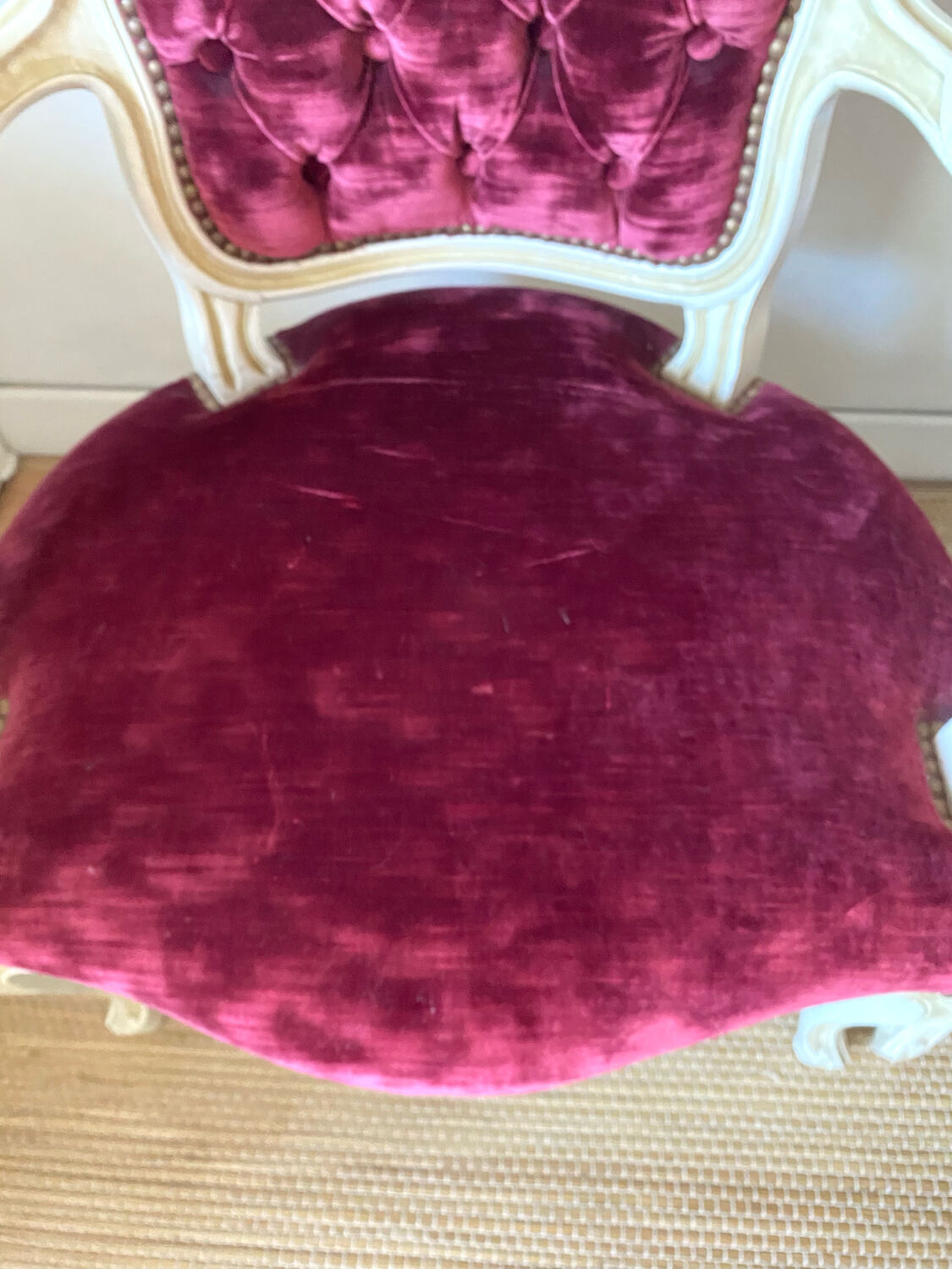 Pair of Louis XV style upholstered velvet armchairs