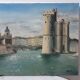 Oil painting on canvas port castle signed 1952