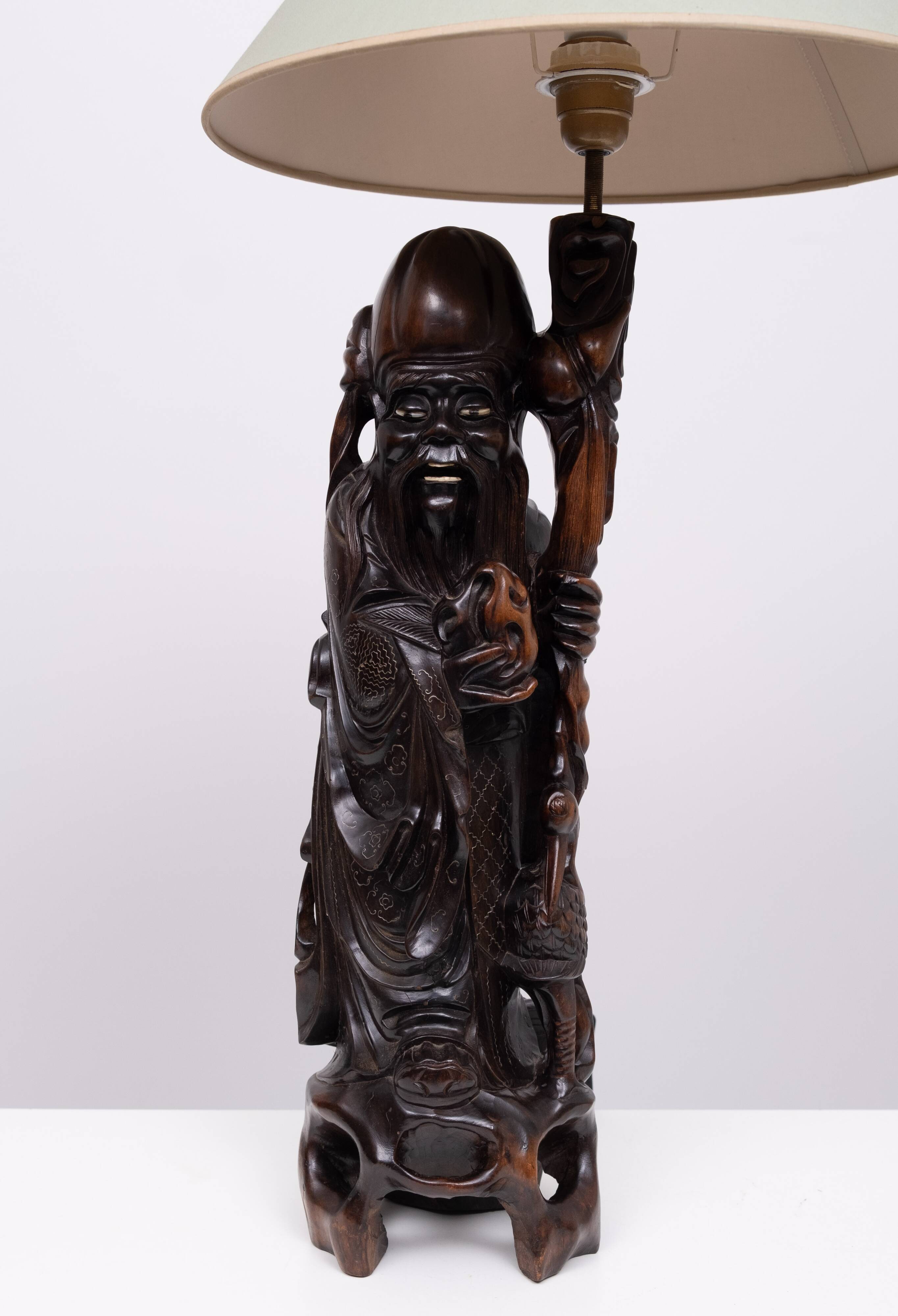 Table lamp Rosewood - Shoulao - God of Longevity Prosperety - China
