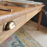 Solid oak farmhouse table, gilded and patinated, two drawers, 260 x 100 cm