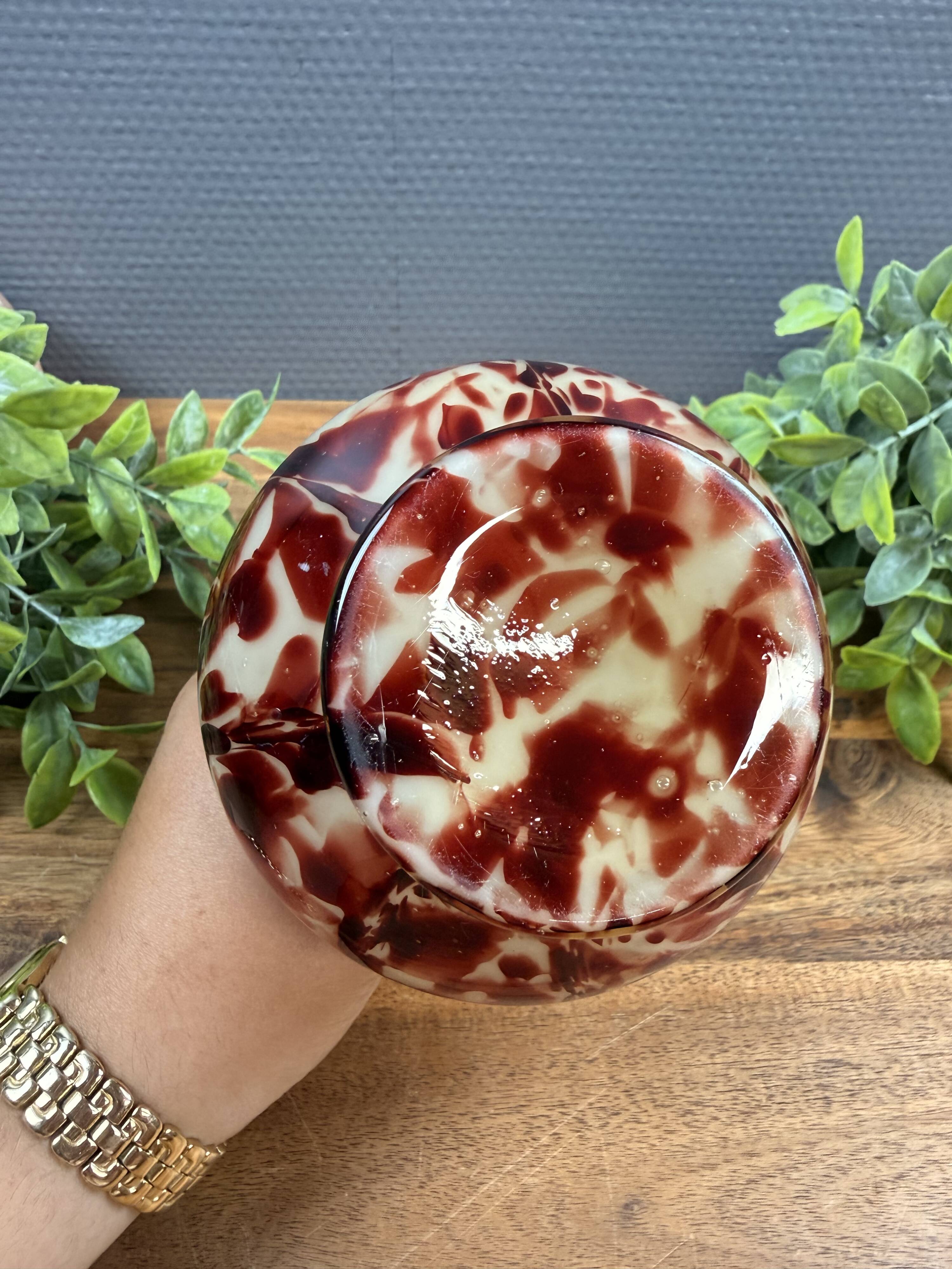 Small Art Deco Vase in Marbled Red Bordeaux Glass