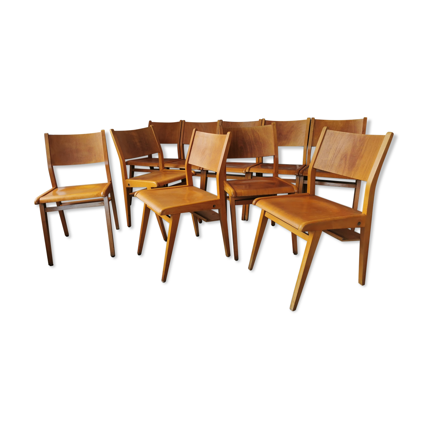 Set of 10 vintage theater chairs compass feet