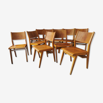 Lot de 10 chaises de théâtre vintage pieds compas