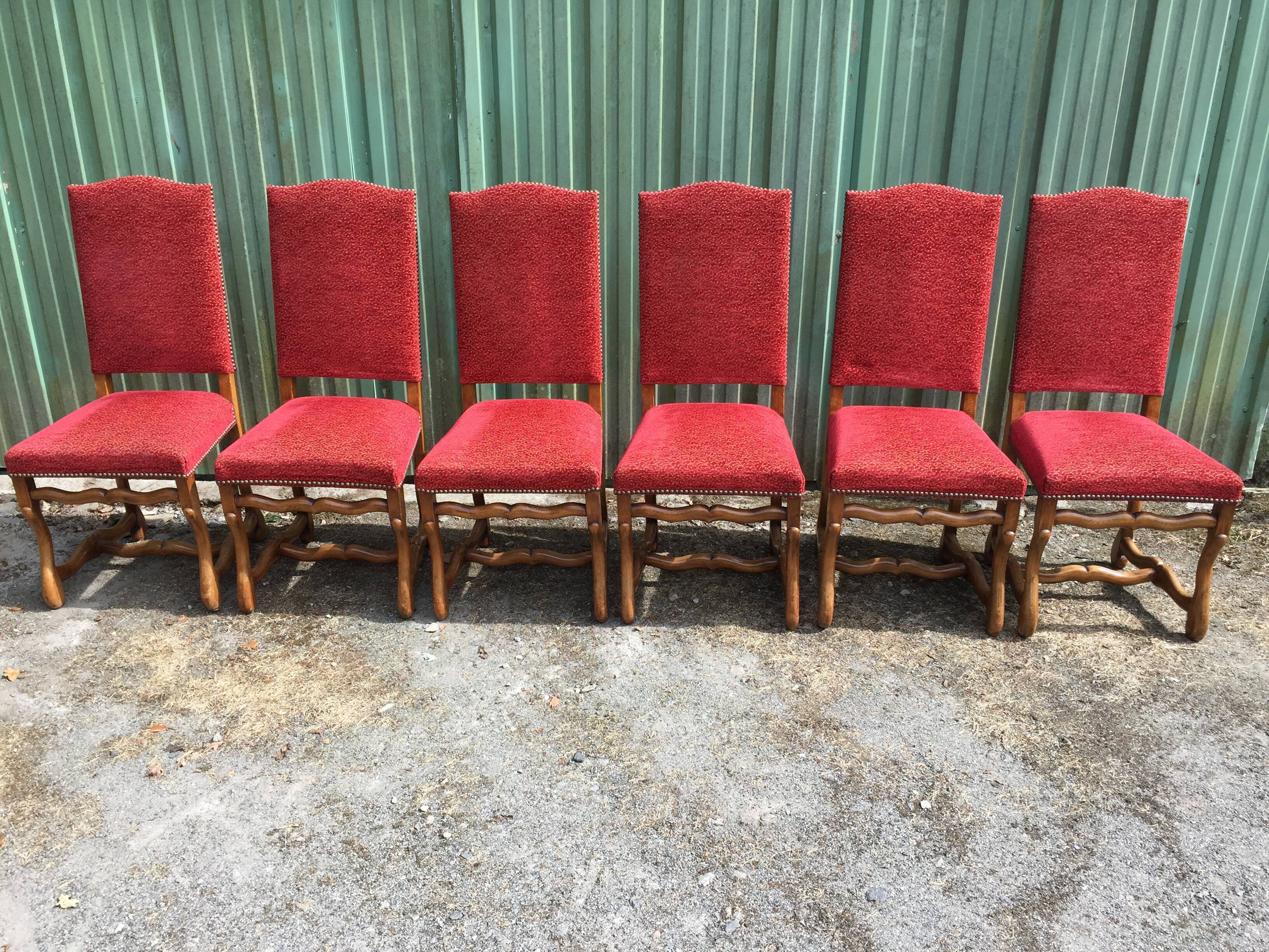 Vintage Louis XIII style chairs sheep bones in beech and velvet.
