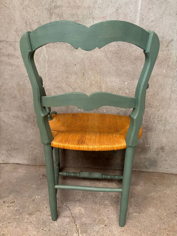 Fauteuil de campagne en paille, vert, parfait état