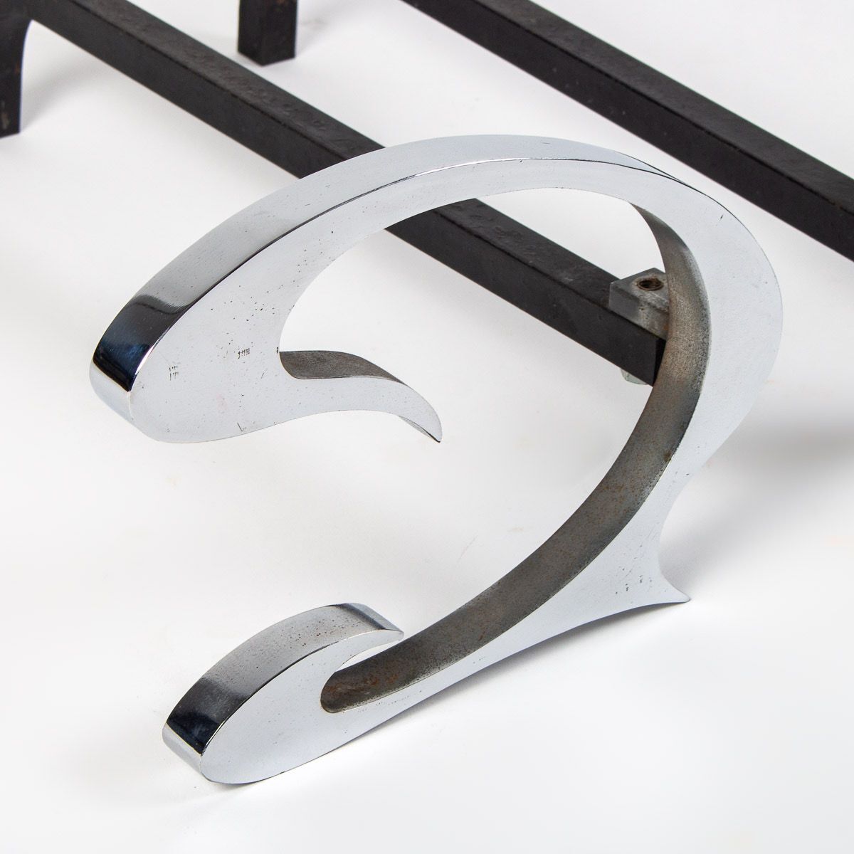 Pair of brushed steel chenets by Jean-Paul Créations circa 1970s