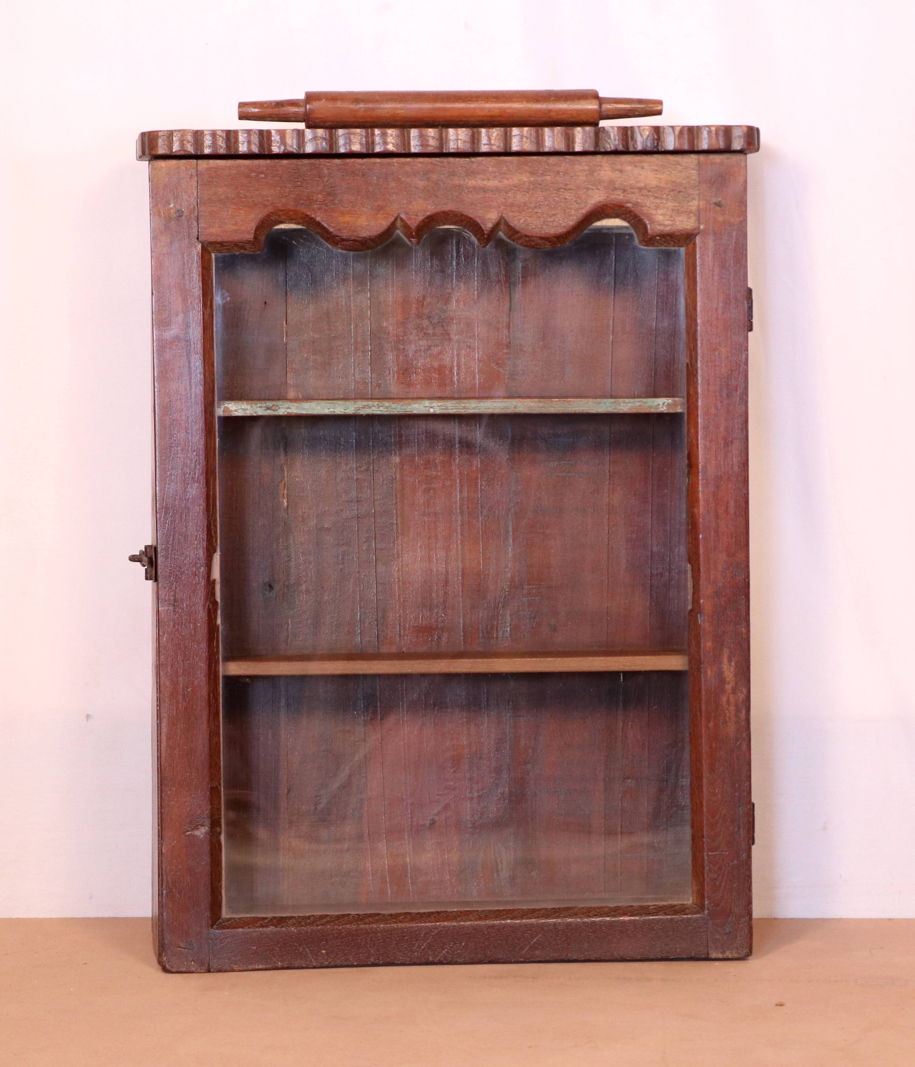 old Art Deco wall display case in Burmese teak