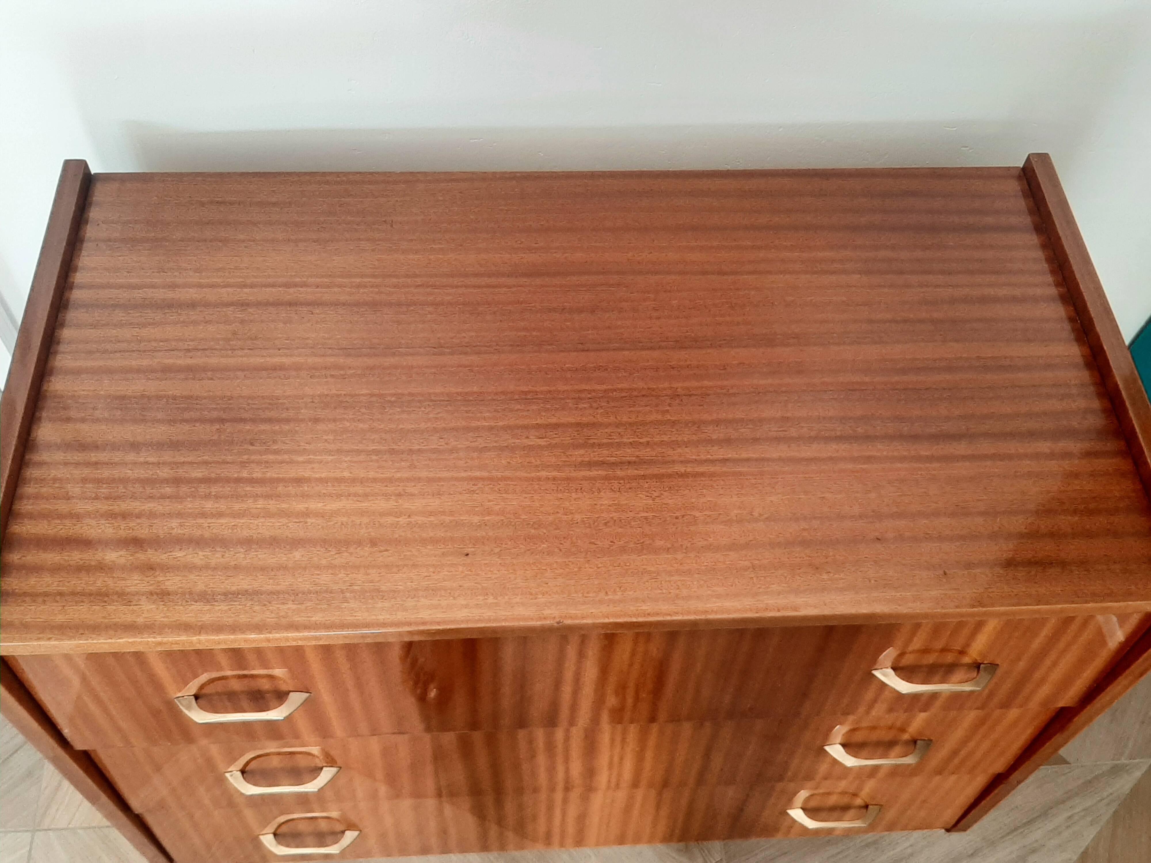 Vintage chest of drawers 3 drawers - varnished teak - Scandinavian style - retro patterns - 60s