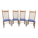 4 vintage Roche Bobois chairs from the 80s in beech with woven seats in blue fabric.