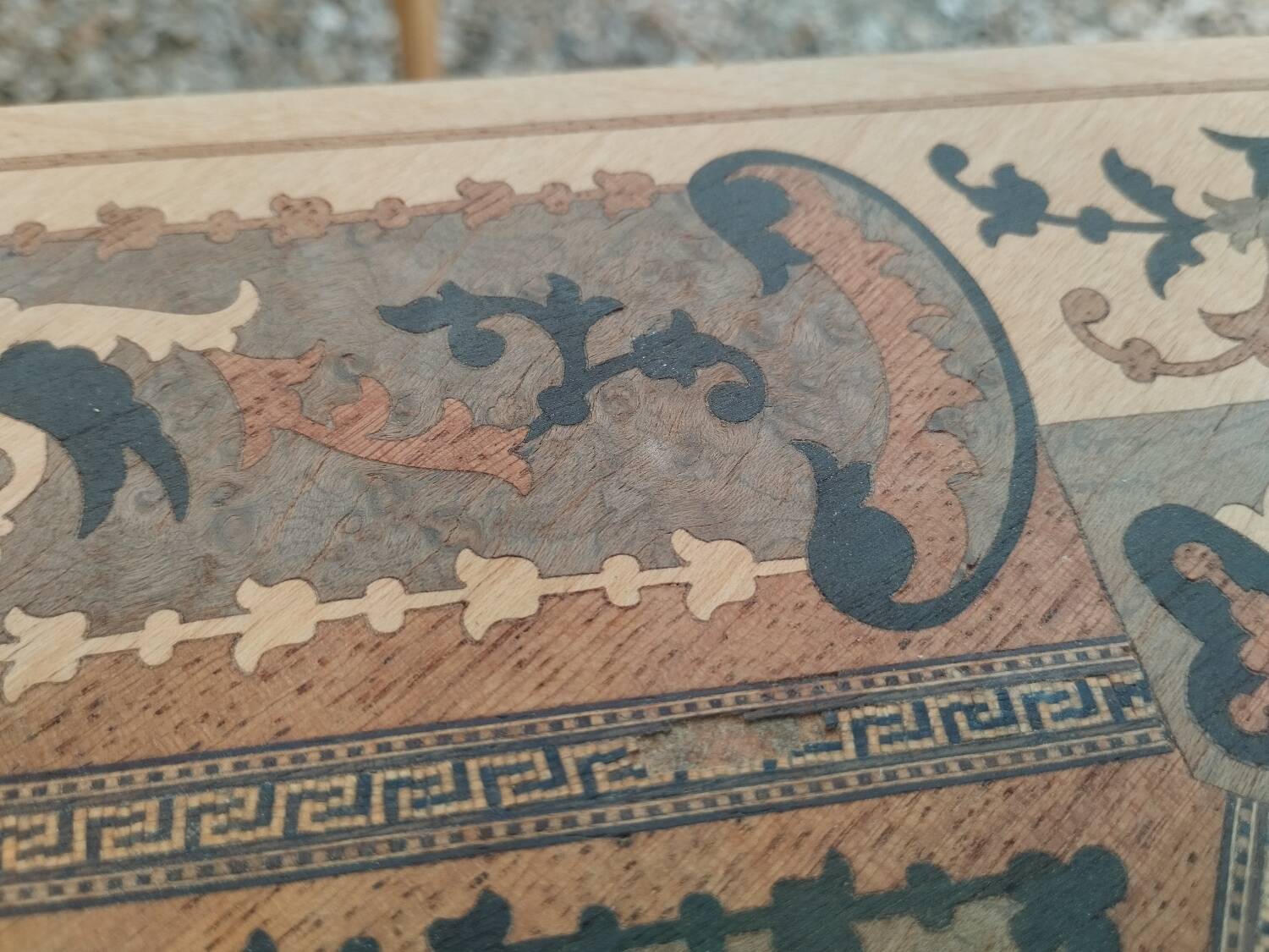 Beautiful pair of antique marquetry bedside tables.