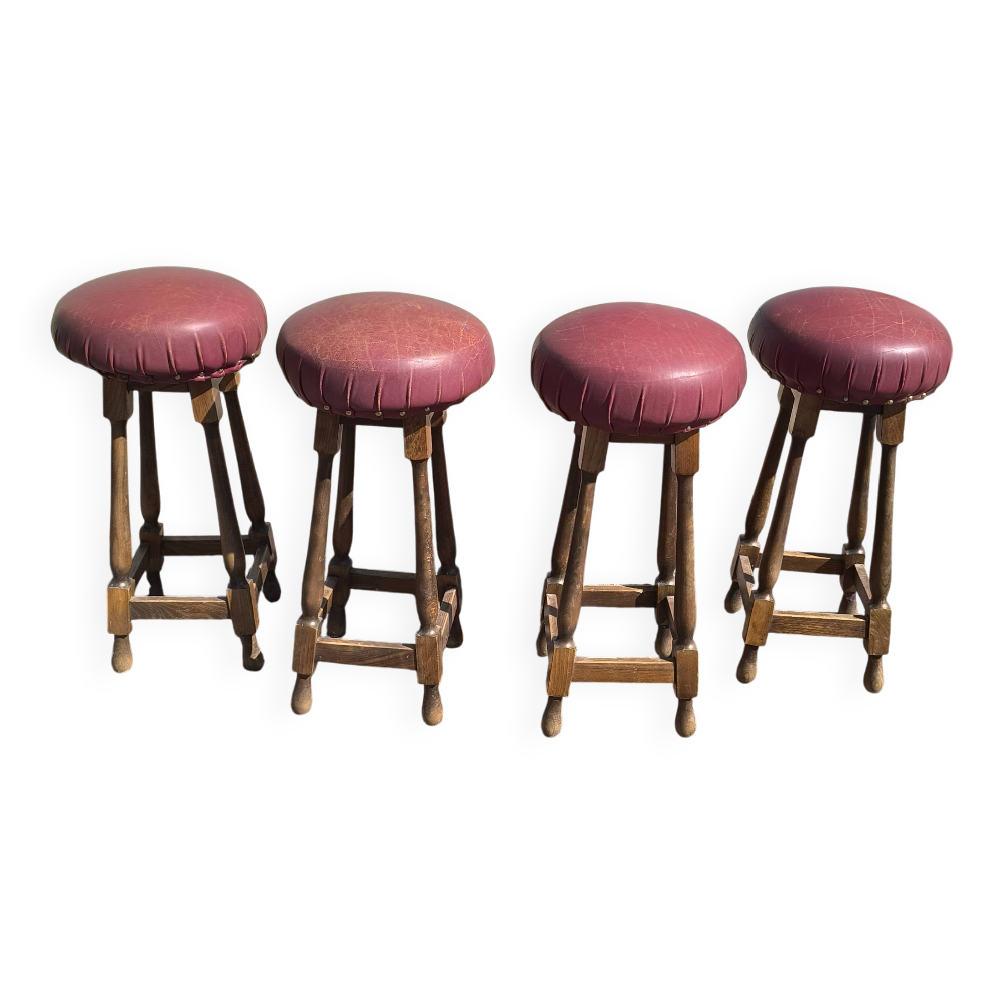 Lot de 4 tabourets de bar cuir et bois