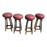 Lot de 4 tabourets de bar cuir et bois