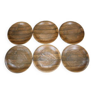 Six assiettes céramique poissons vintage Chantilly