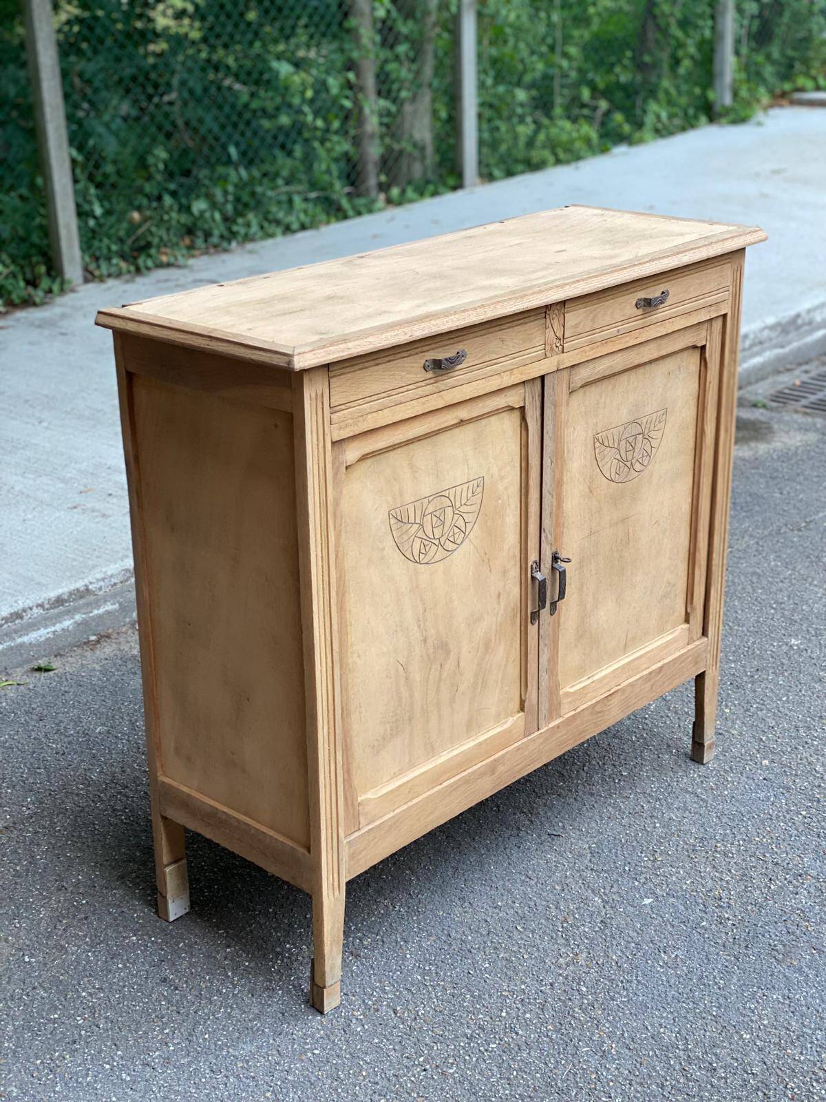 Renovated vintage Parisian art deco wooden sideboard from the 1940s
