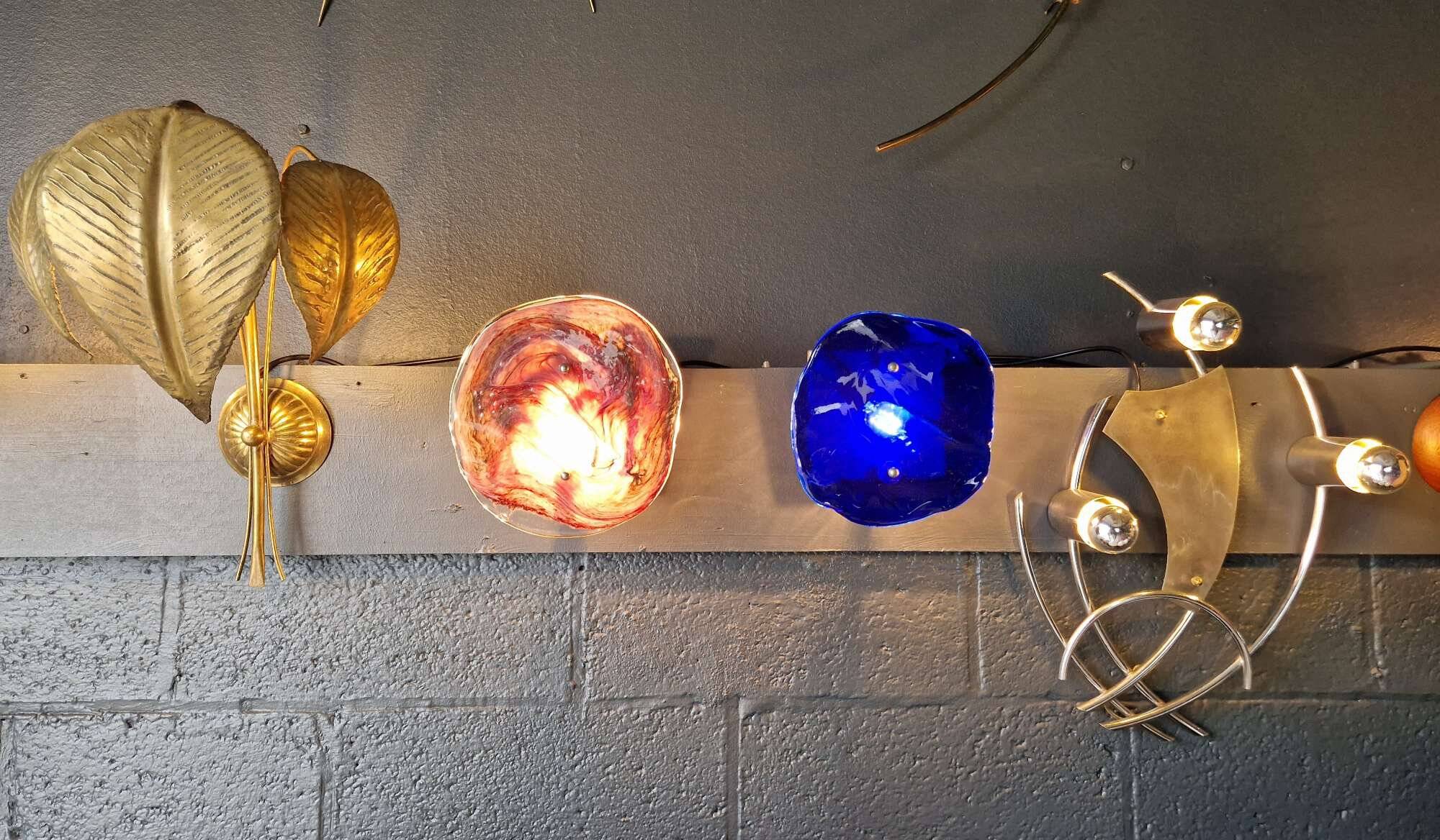 Applique murale en verre de Murano soufflé bleu, années 70