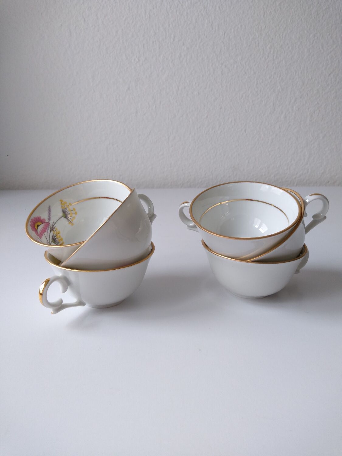 Set of 6 Berry Limoges flower porcelain tea coffee cups