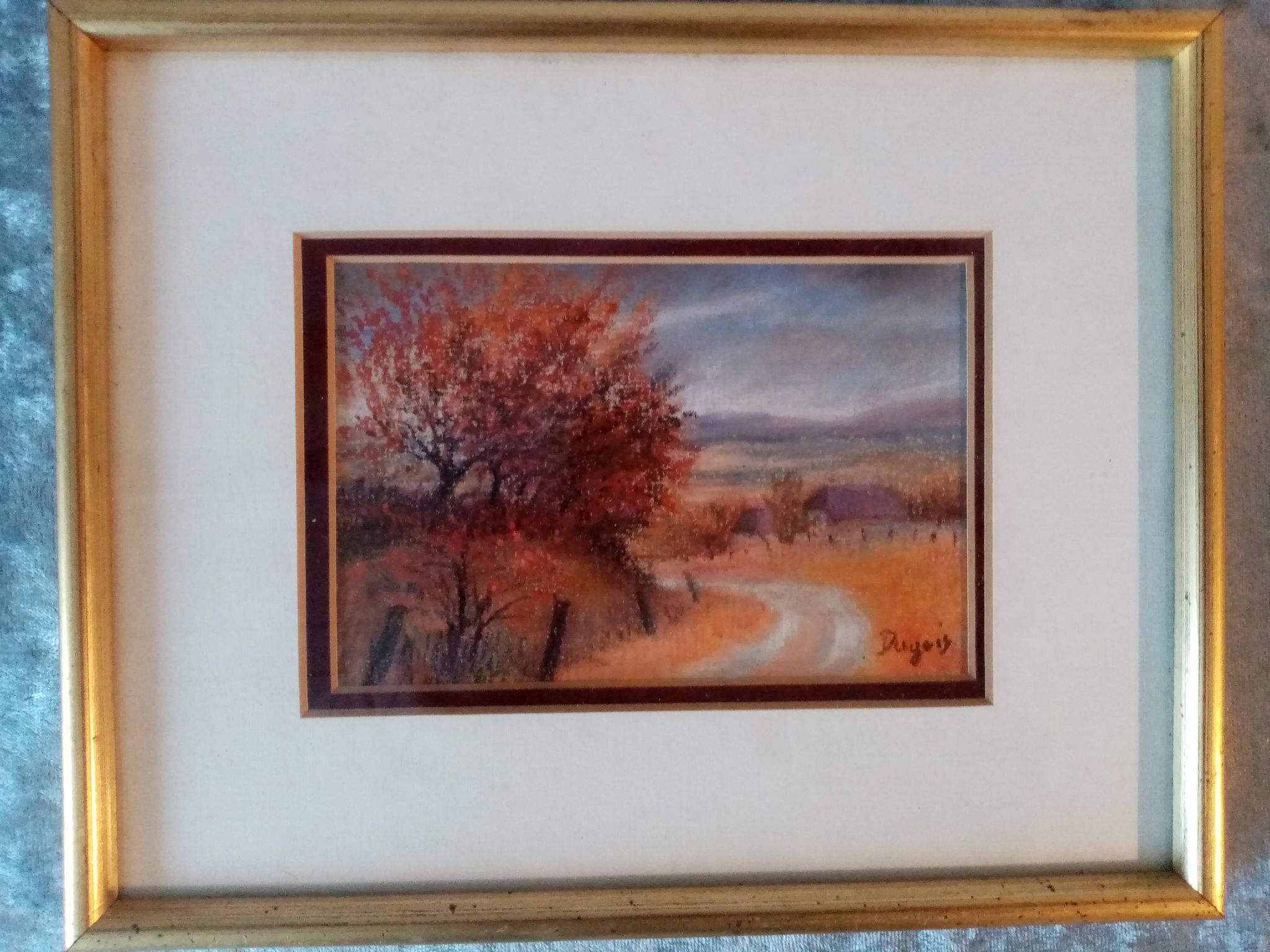Old pastel painting of Vosges landscape signed Antoine Dugois