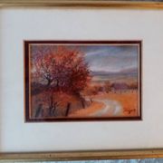 Old pastel painting of Vosges landscape signed Antoine Dugois