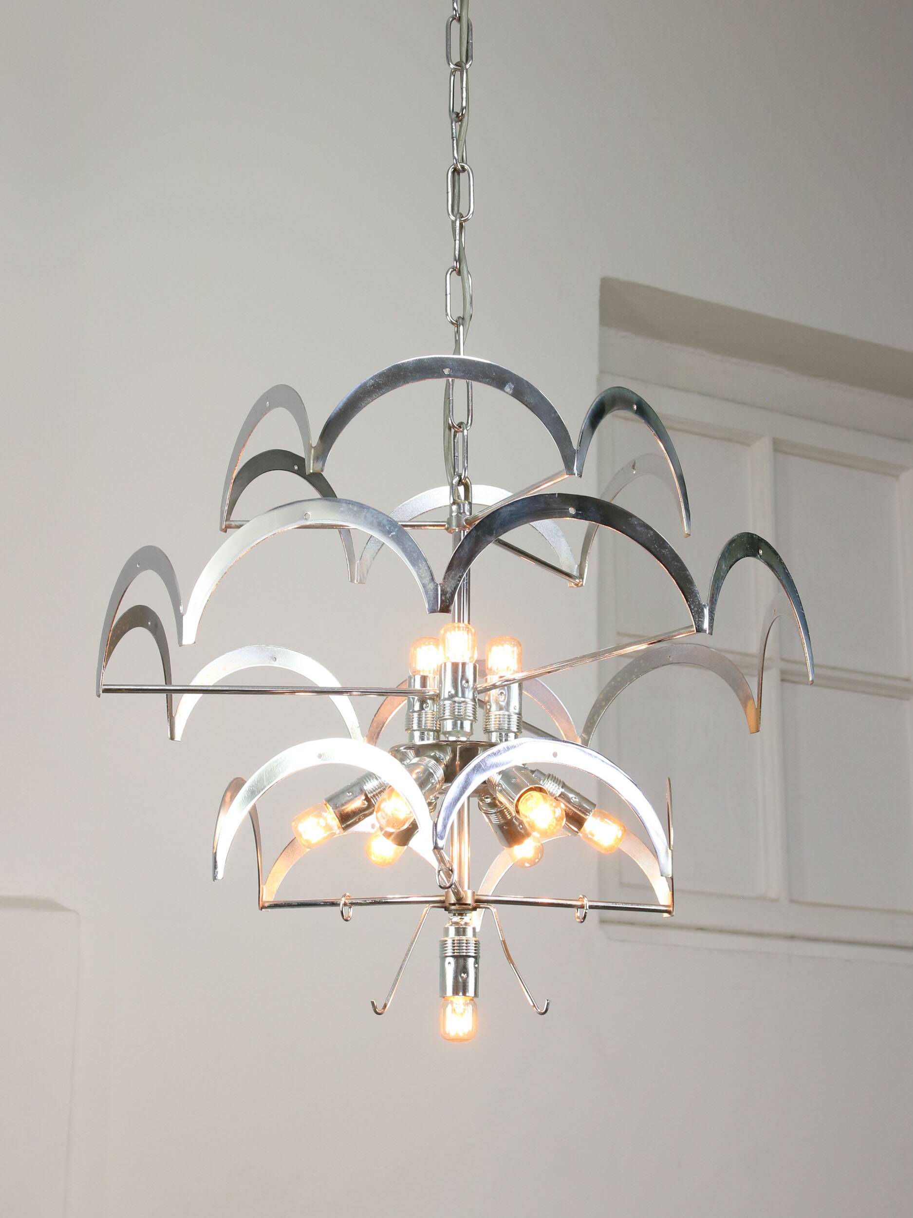 Lustre vintage en verre de murano par vistosi avec 27 disques / italie des années 60 / design italien de l'ère spatiale