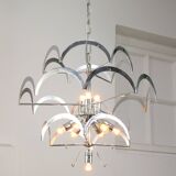 Lustre vintage en verre de murano par vistosi avec 27 disques / italie des années 60 / design italien de l'ère spatiale