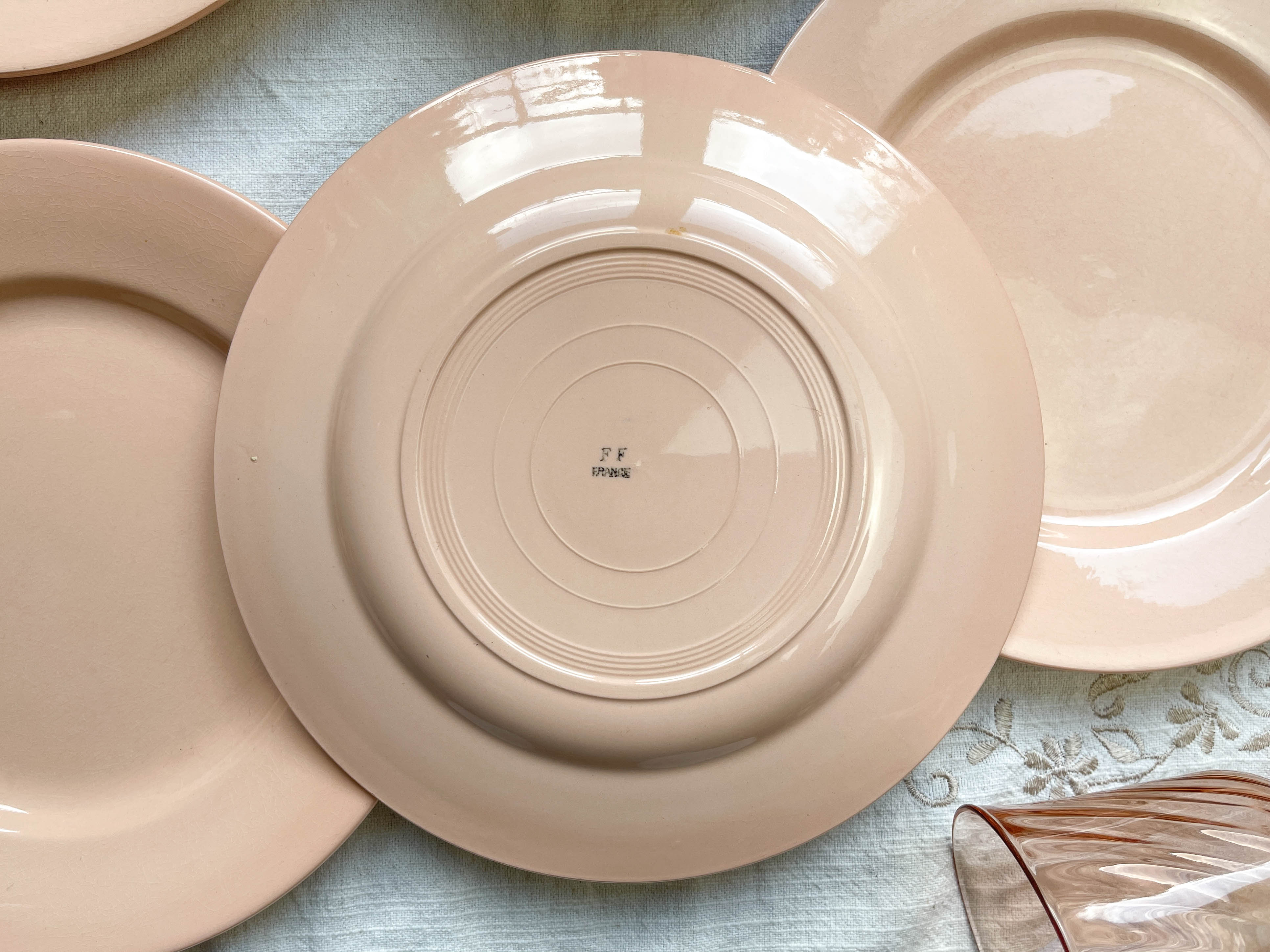 7 Flat plates Rose Digoin Sarreguemines