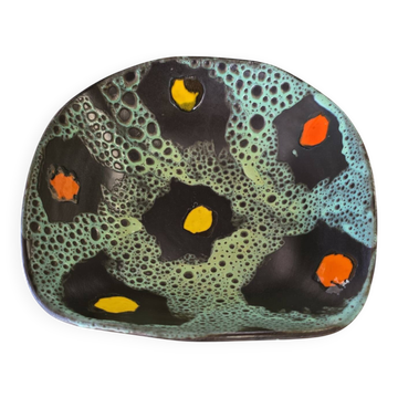 Square shallow dish Vallauris Fat Lava glaze sea foam vintage 1960s