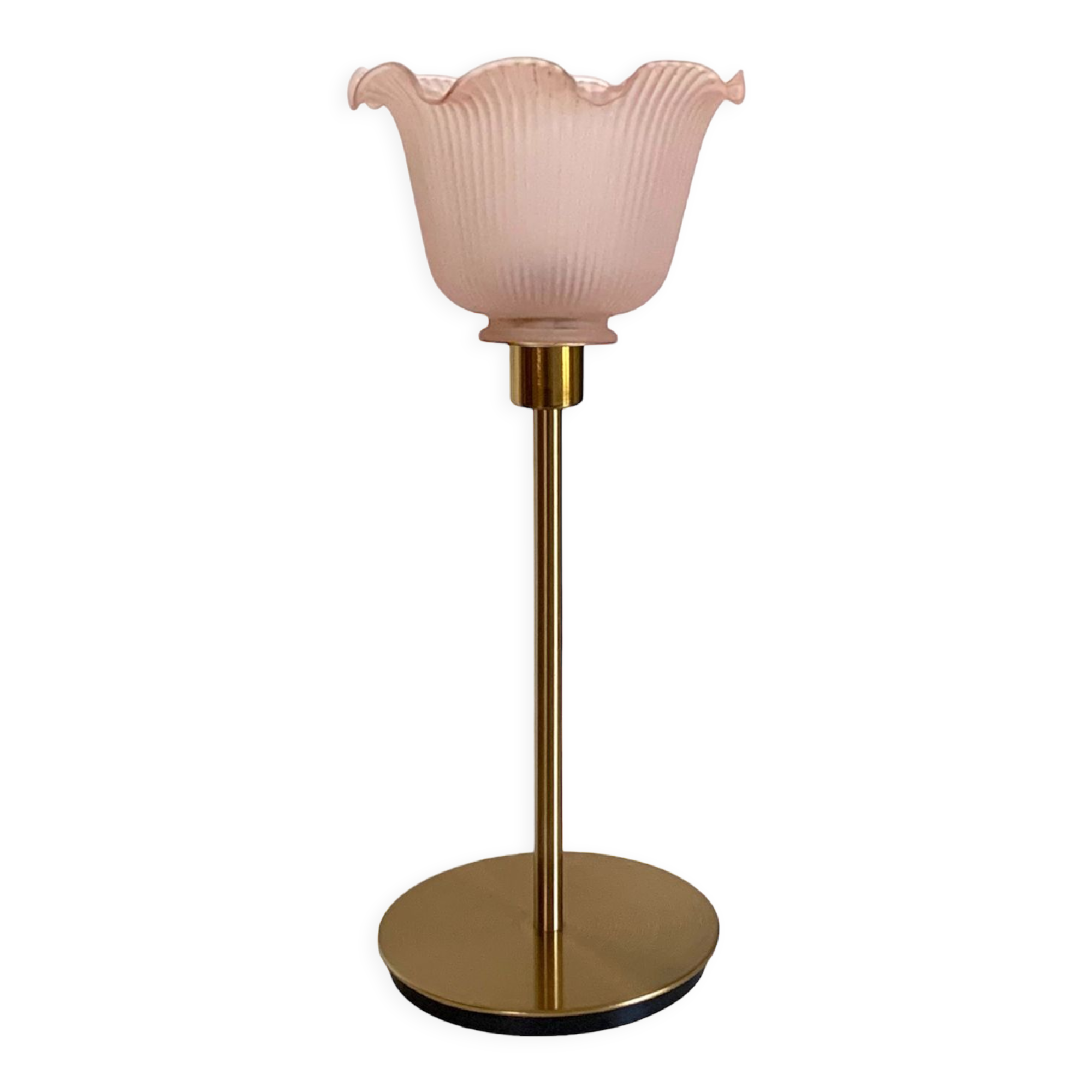 Lampe à poser avec globe en verre strié rose poudré