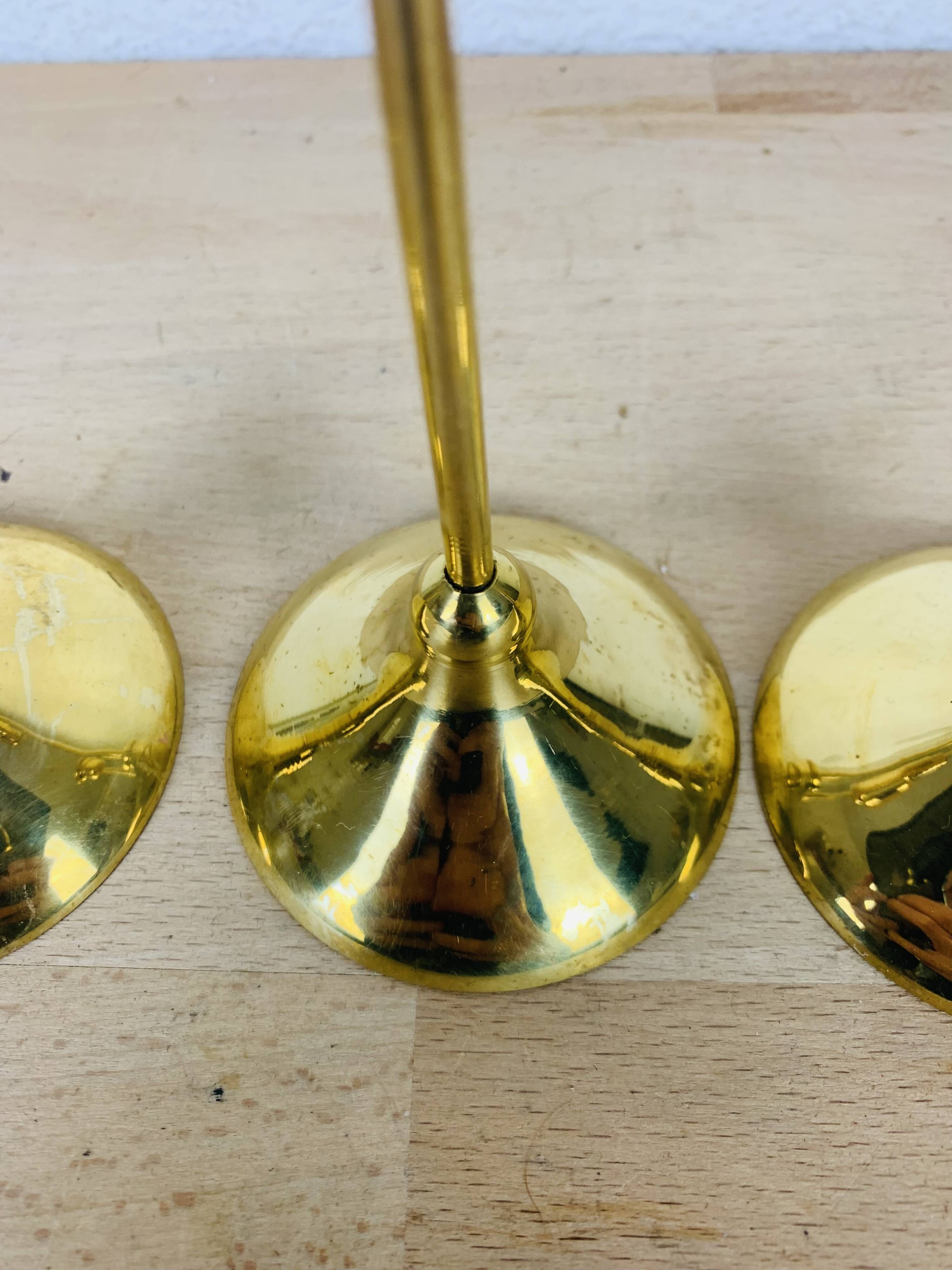 3 Scandinavian style gold-plated brass candle holders