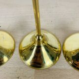 3 Scandinavian style gold-plated brass candle holders