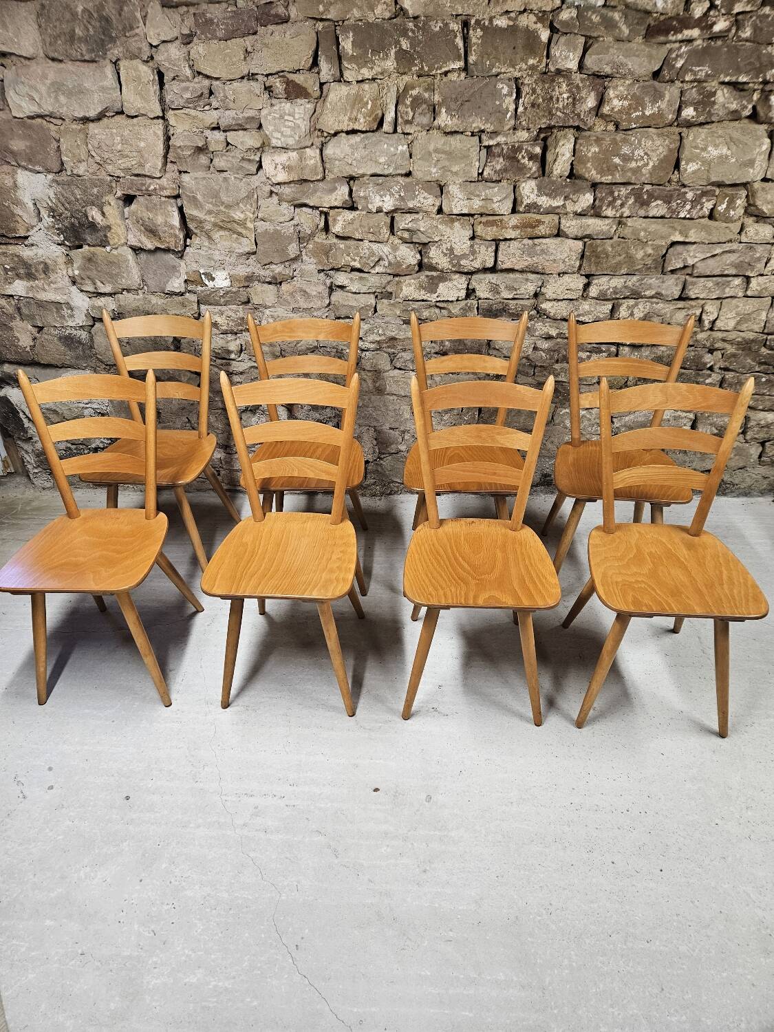 Lot of 8 country bistro chairs from the 1970s