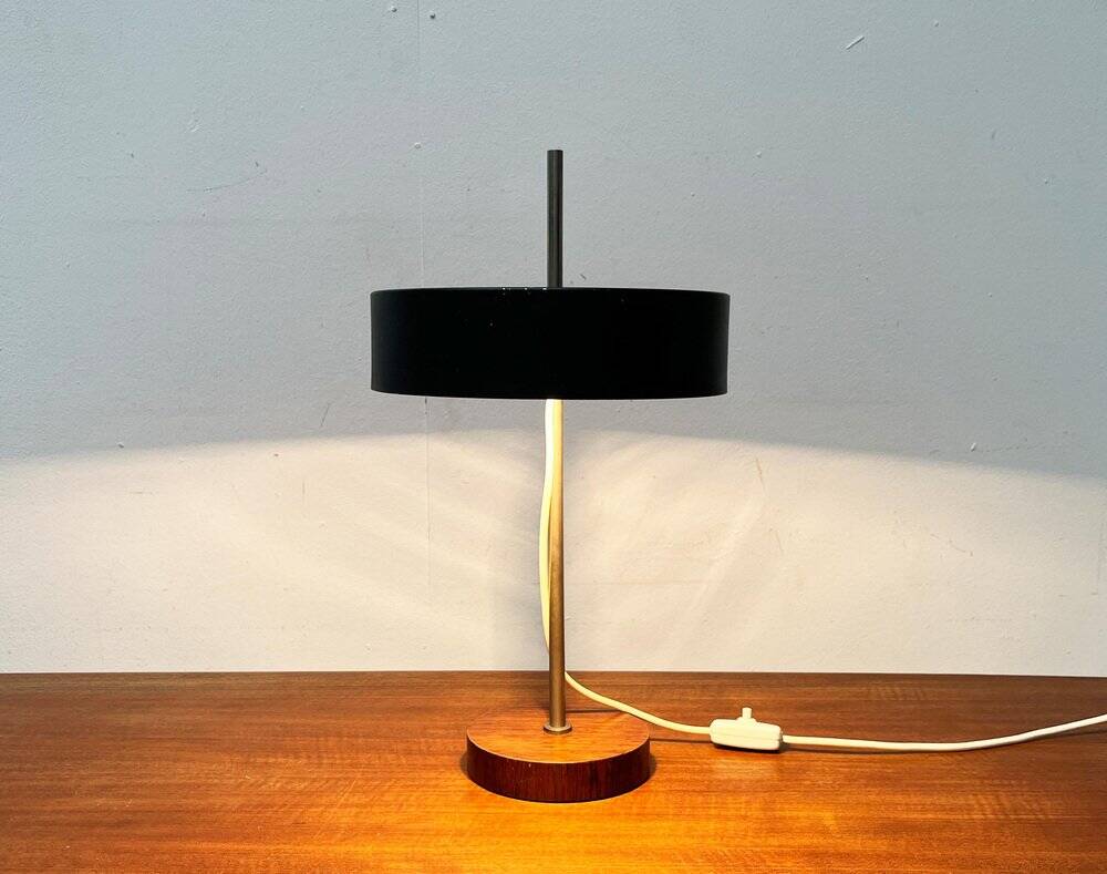 Mid-century minimalist table lamp with a teak veneer base, 1960s.