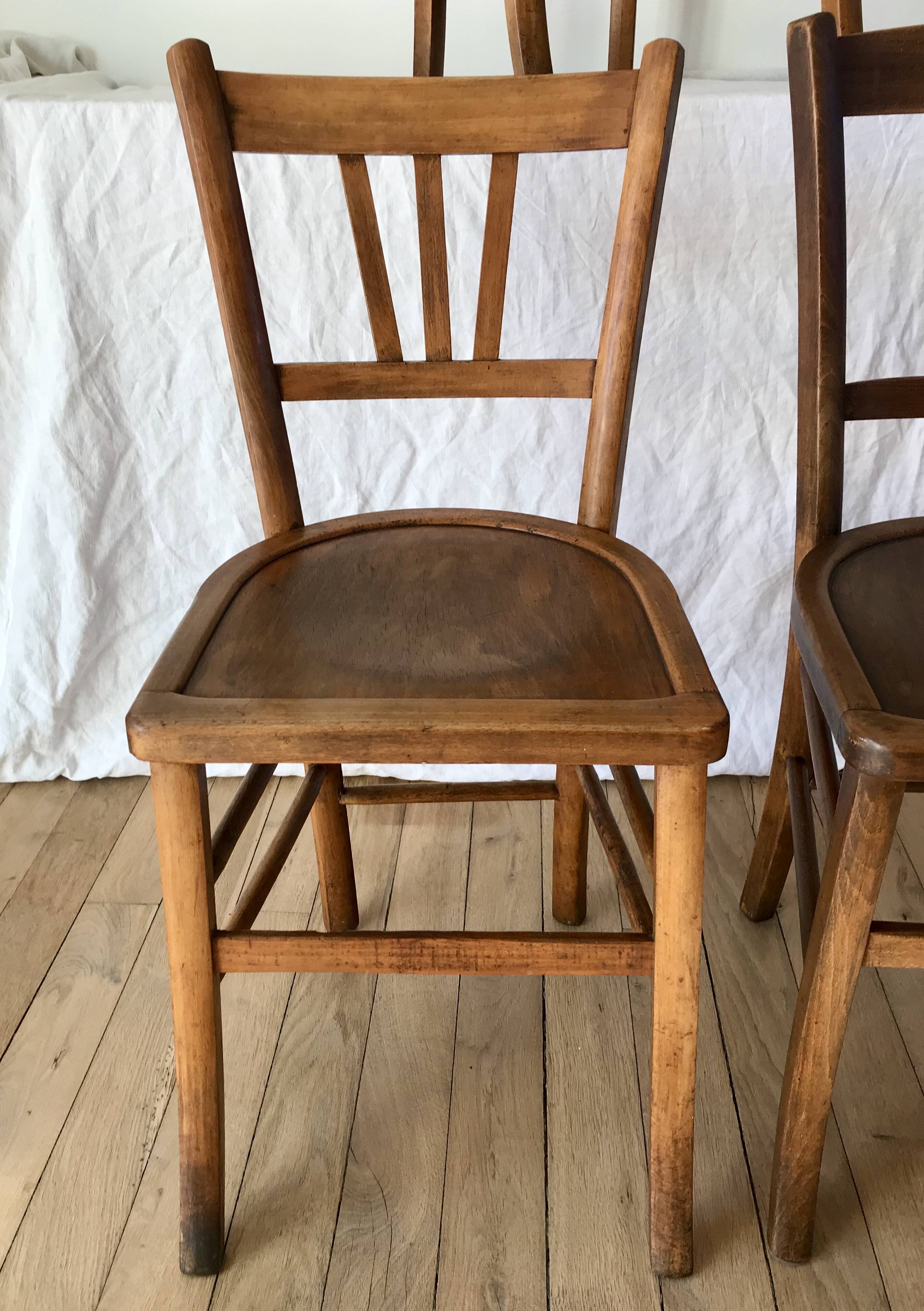 Set of 5 beech wood bistro chairs from the 1950s